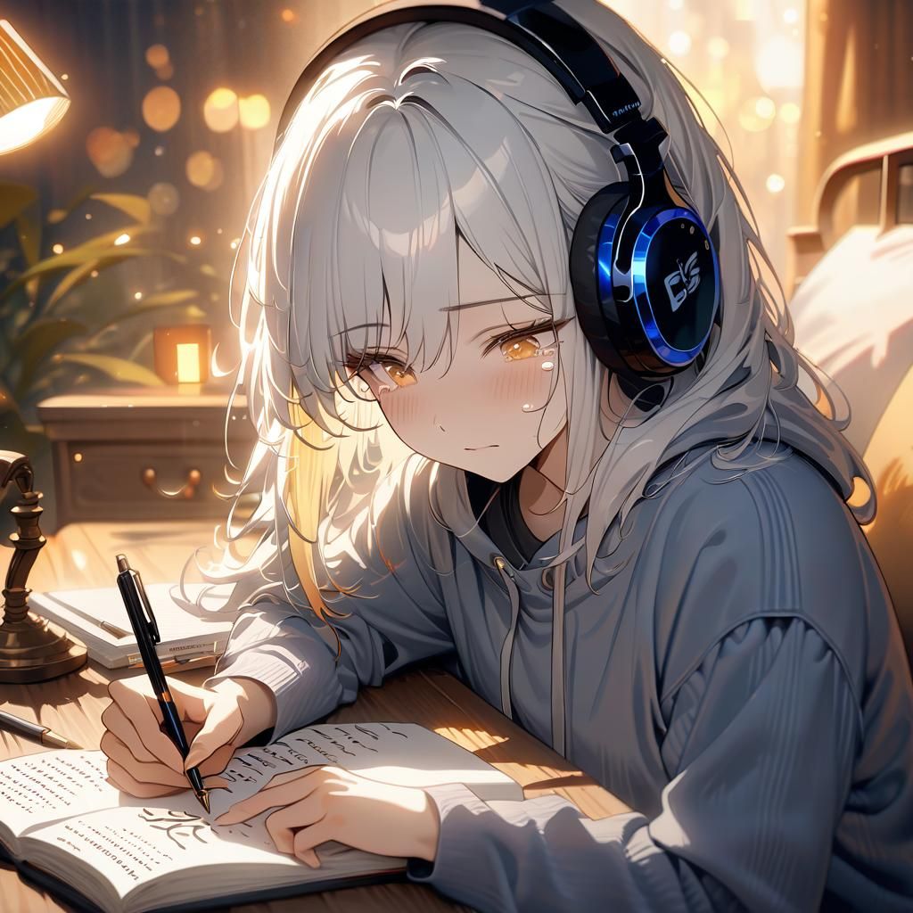 Expressive Acrylic Portrait of Girl Writing