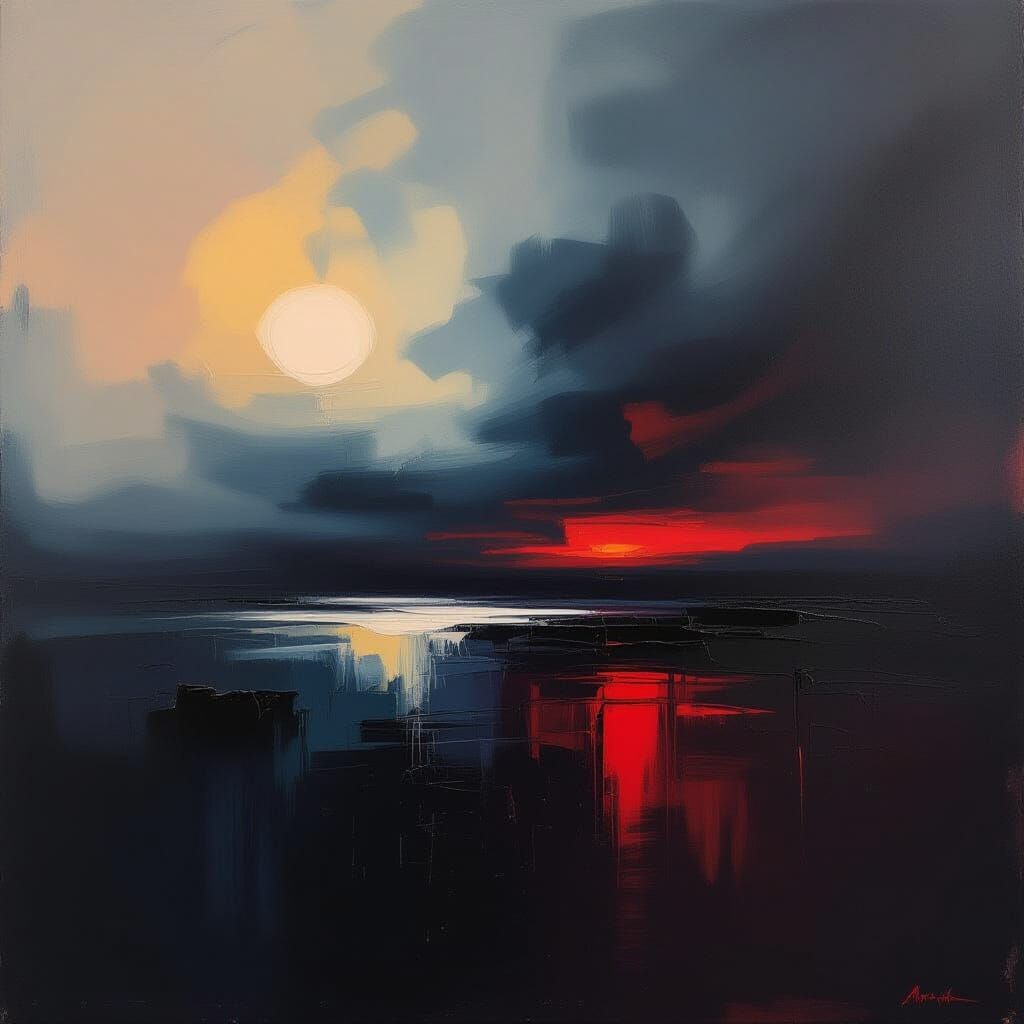 Abstract Landscape in Dark, Textured Style