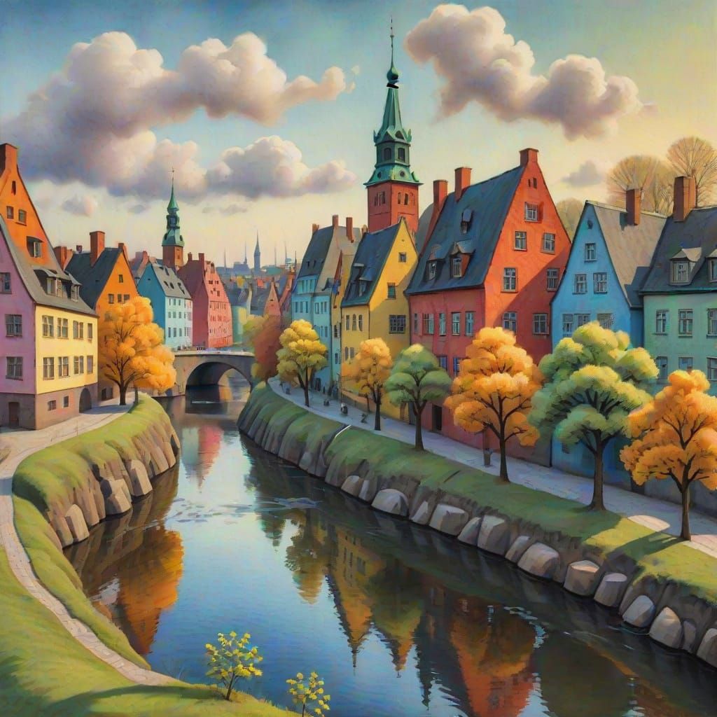 Ethereal Old Konigsberg in Gouache Style