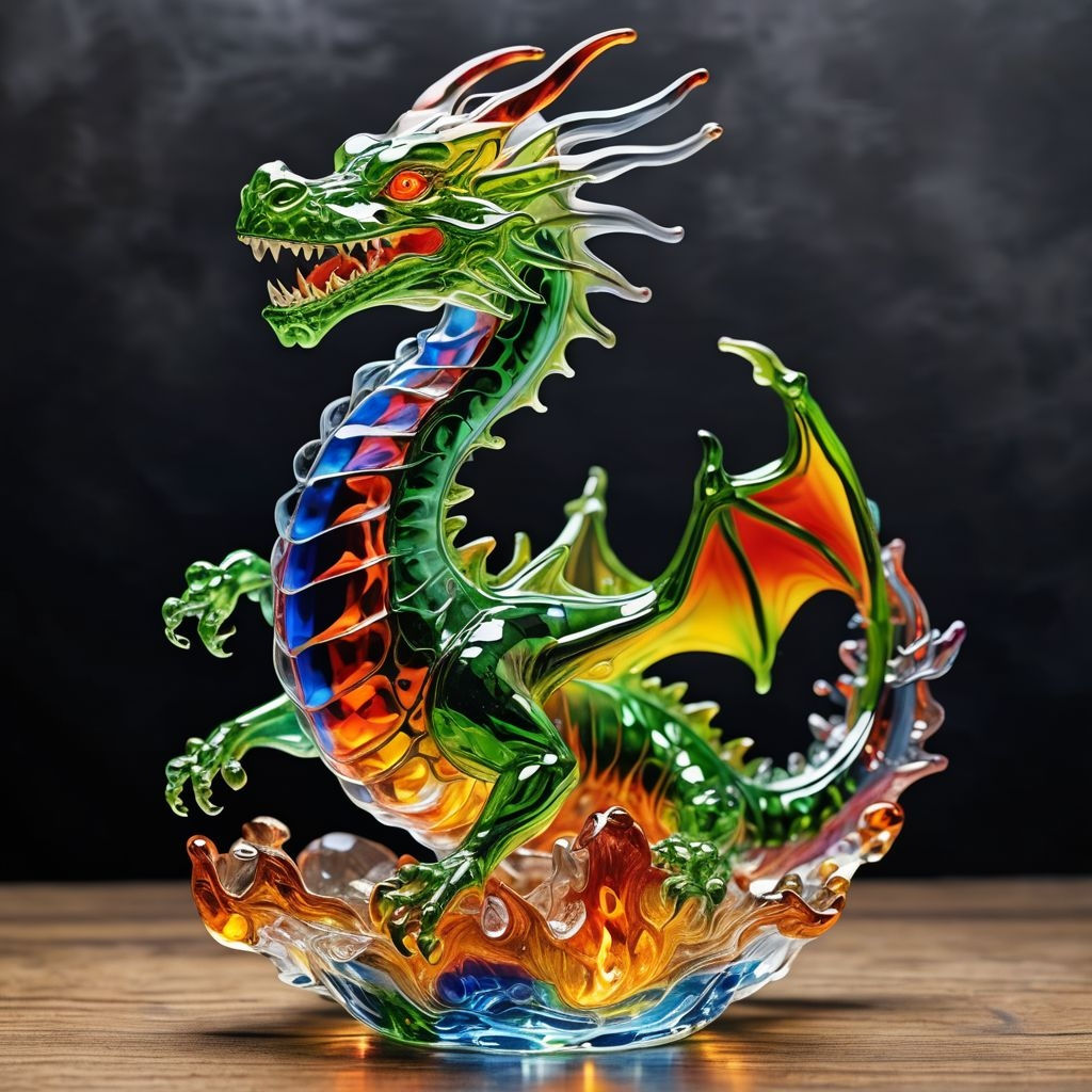 Glass Sculpture of a colourful dragon
