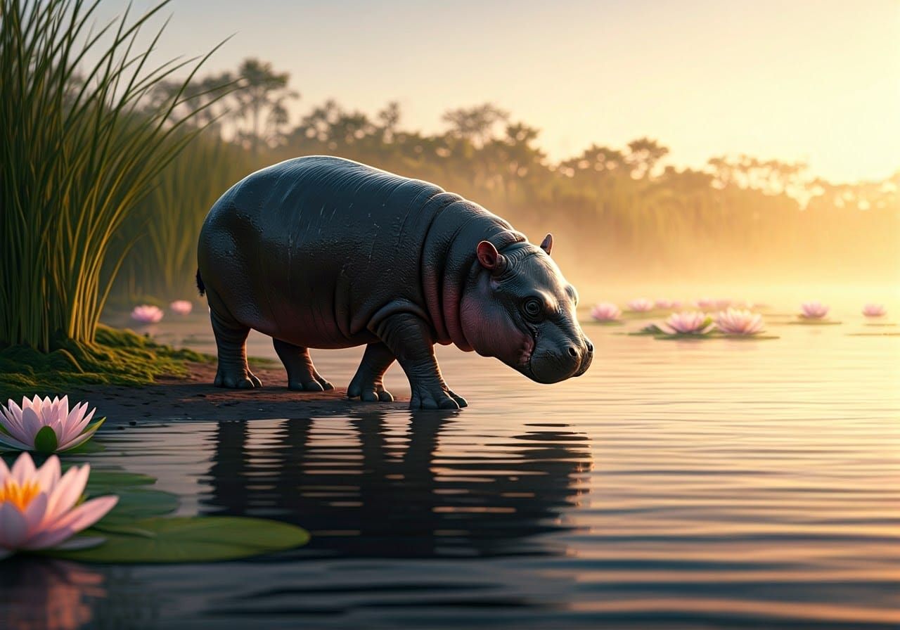 A very young baby pygmy hippo   by @Willy Star