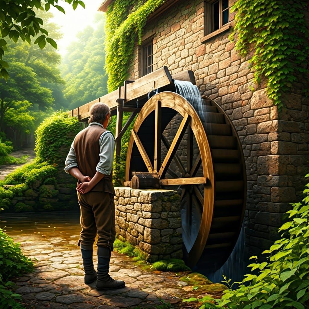 The daily inspection by the Miller at his Grist Mill - An overshot waterwheel in motion  by @Murray