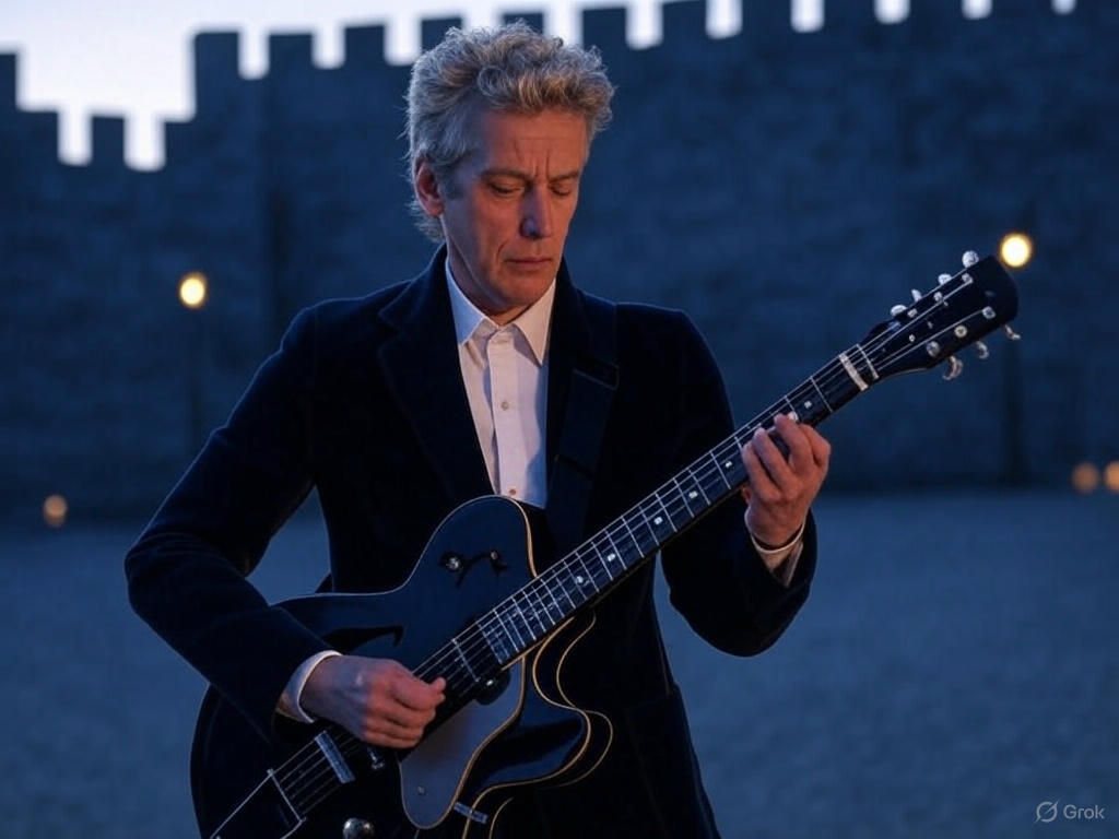 The Twelfth Doctor is playing his guitar in the middle ages ...