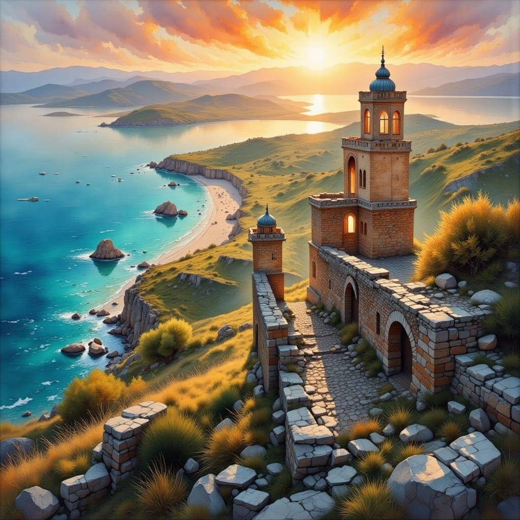 Ruined castle on the Mediterranean coastline  by @Staircase Flash