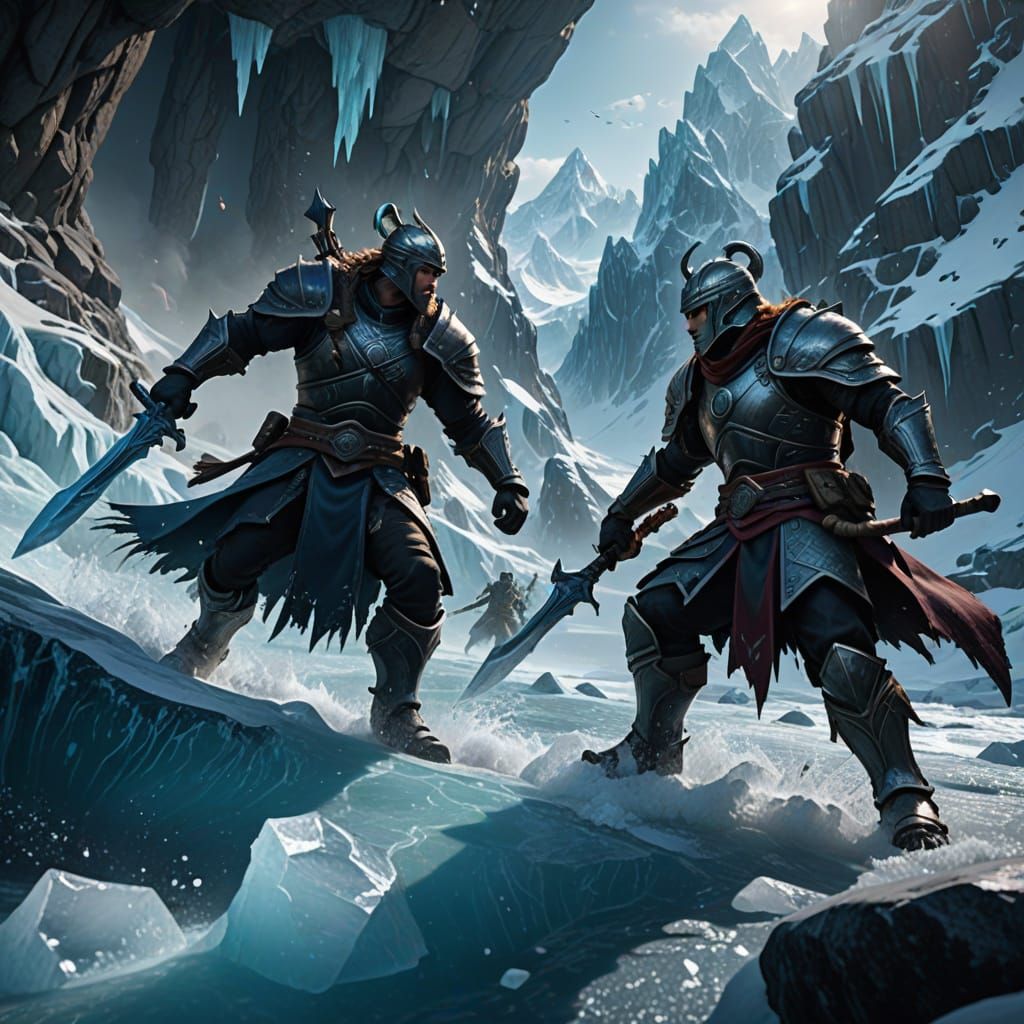 Epic Battle: Warriors Clash on Frozen Peaks