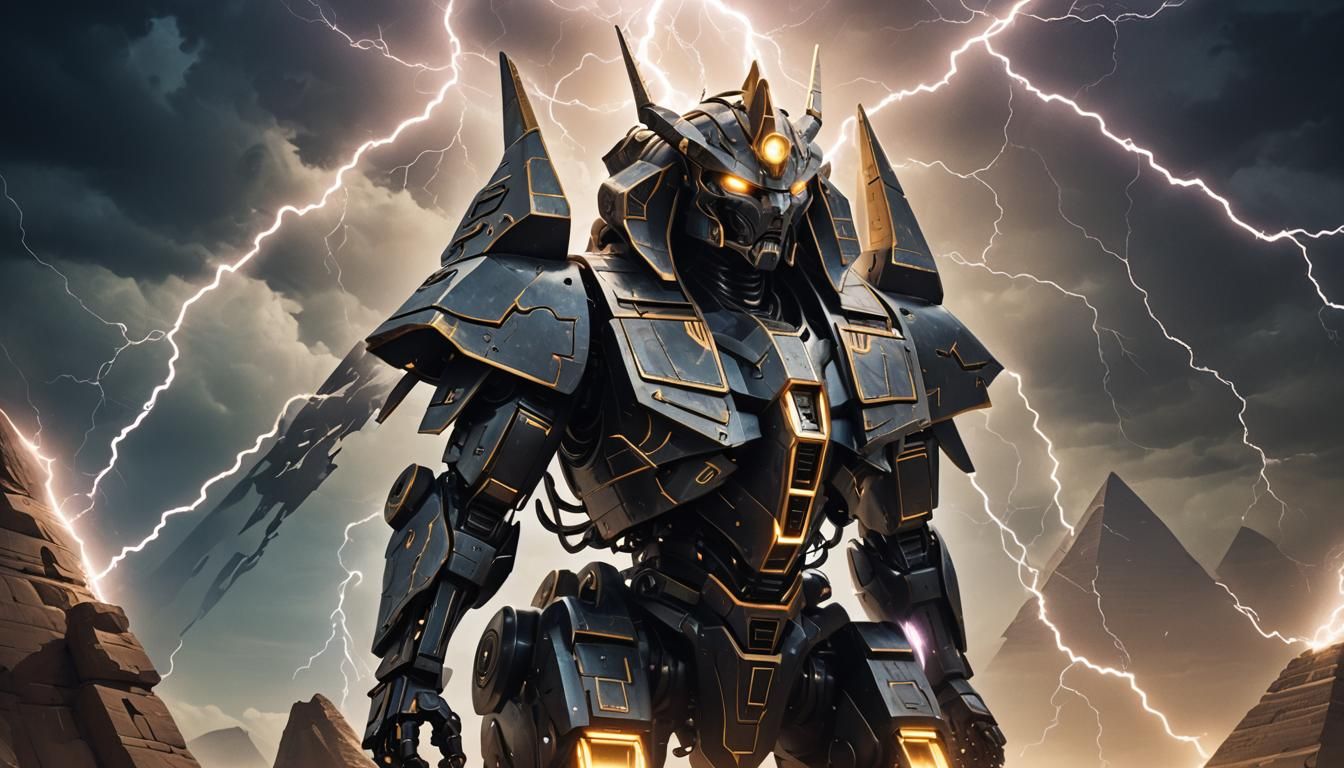 Giant Robot Sphinx with lightning beaming from it's eyes like glowing ...