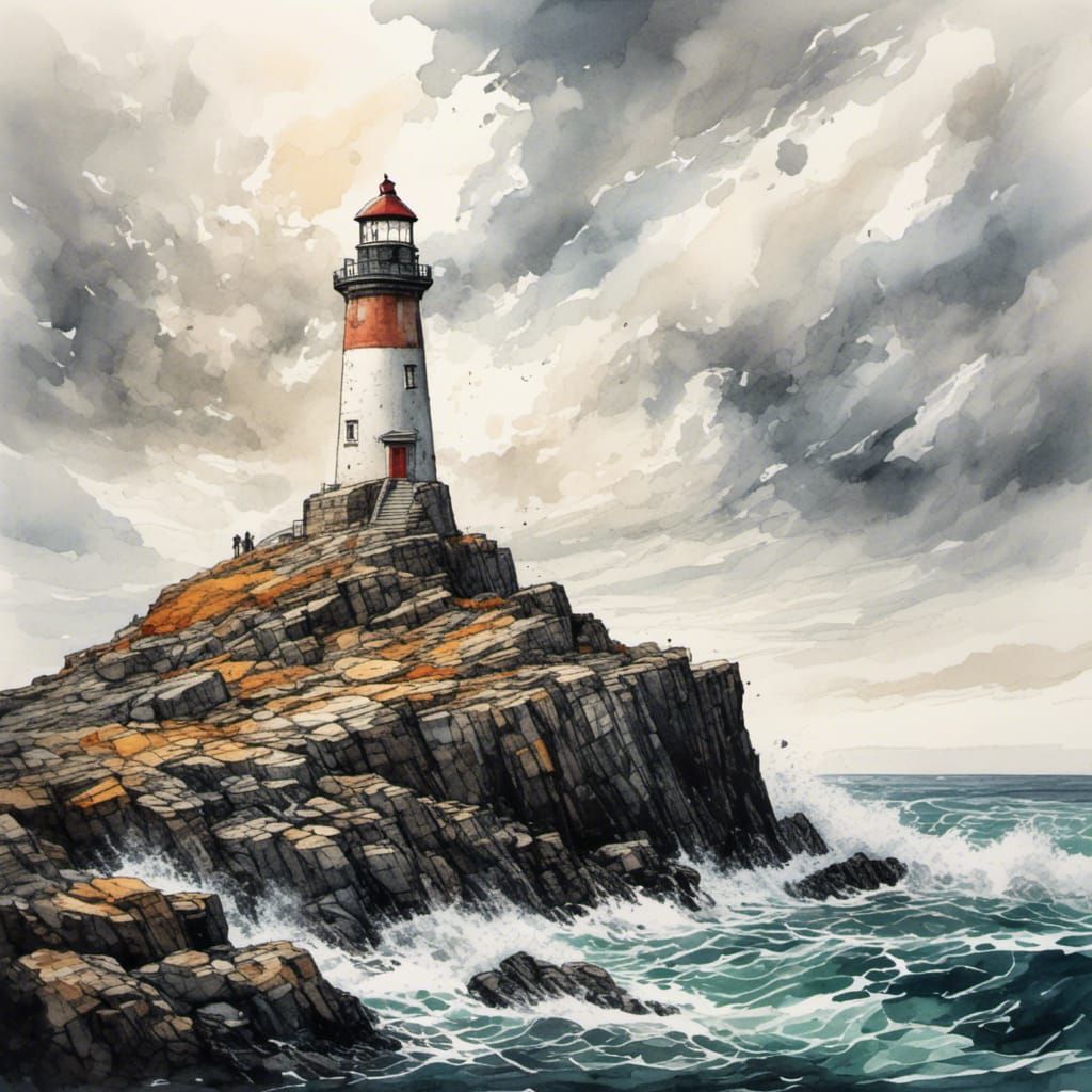 Lonely lighthouse on a rocky, storm battered coast <lora:Key Luna:1.0>   by @TP or Twisted Papa or Twisted Pasta