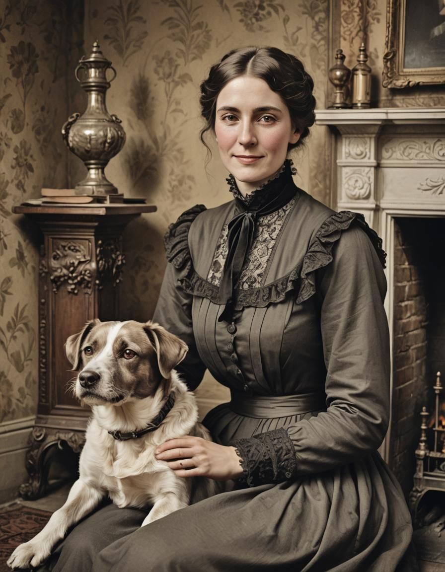 A Beautiful Young Victorian Woman And Her Dog 2