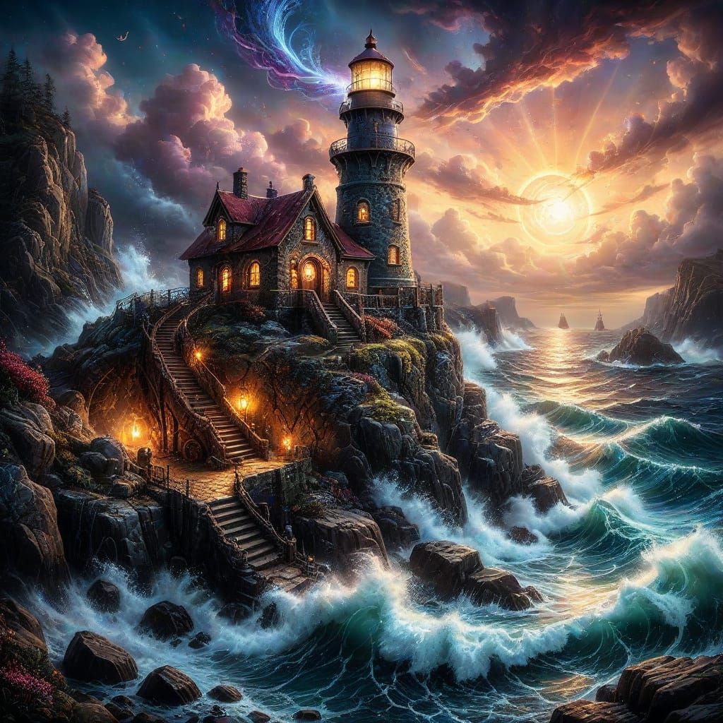 Steampunk Lighthouse at Twilight ⚙️🌊