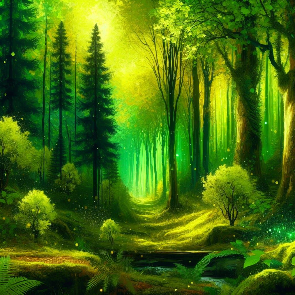 stunning vibrant green enchanted forest