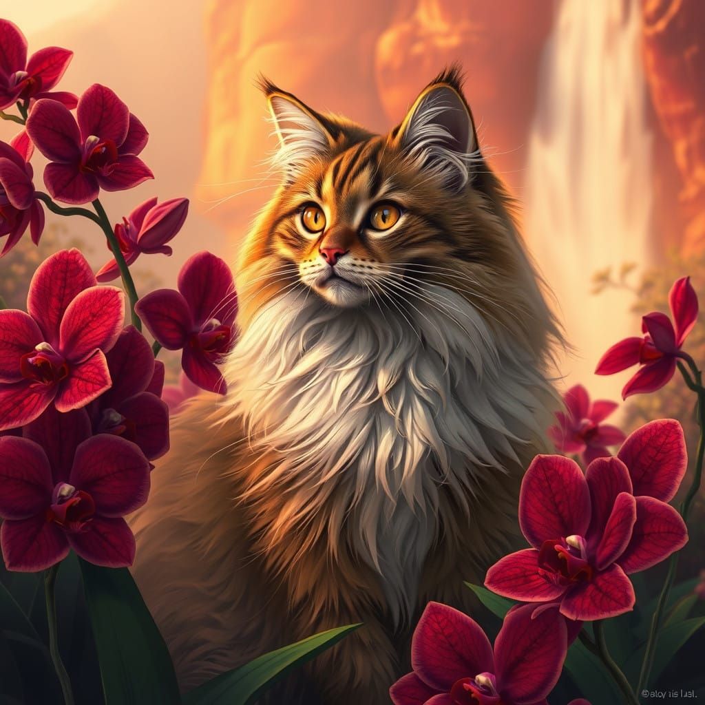 Majestic Angora Cat in Vibrant, Futuristic Landscape