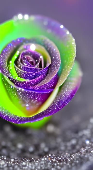 Sparkling iridescent deep Amethyst rose glowing with intrica...