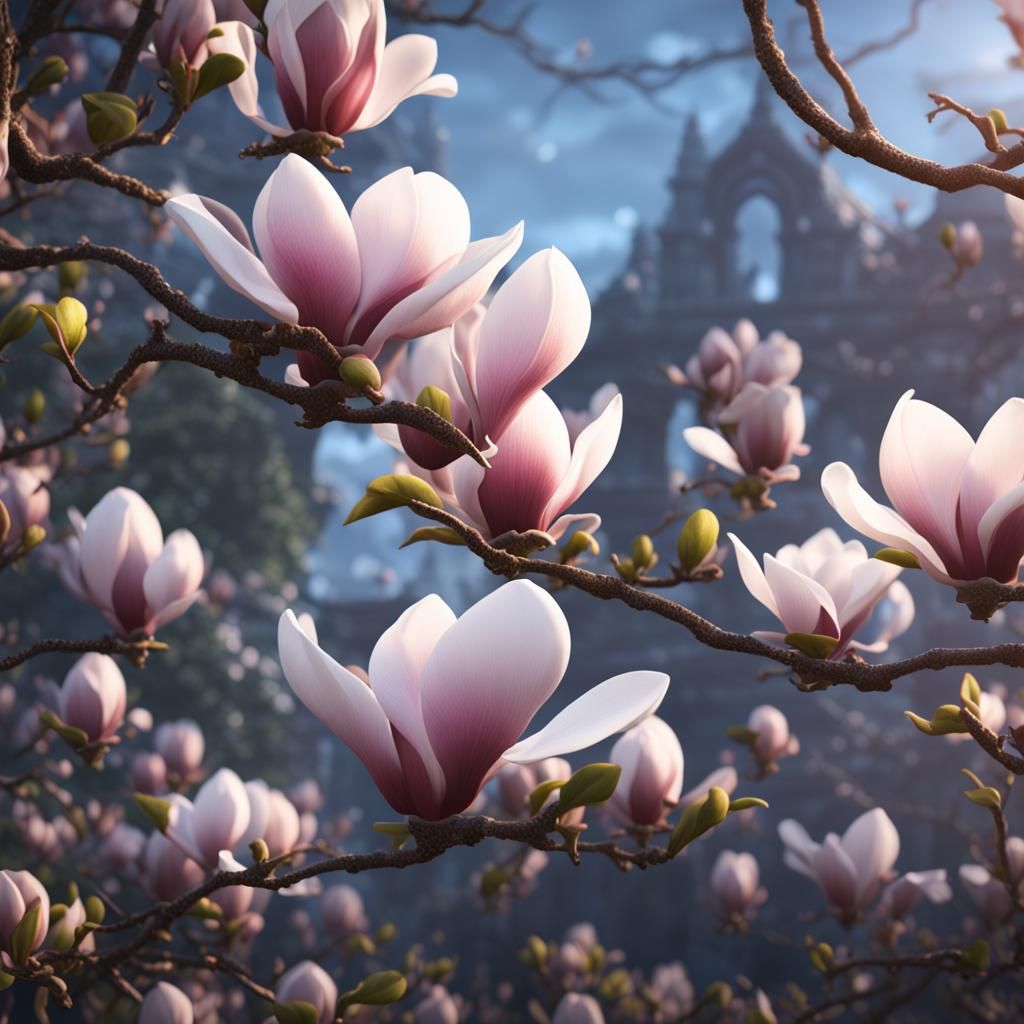 Magnolia closeup at spring. Dawn.