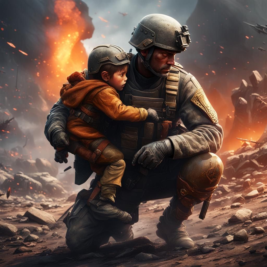 a soldier saving a child  by @JPM