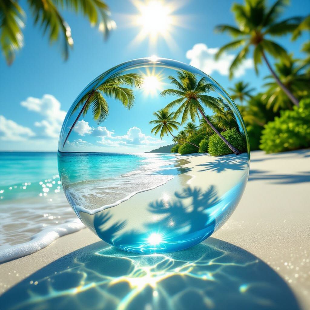 Tropical Island Paradise Encased in Glass Marble