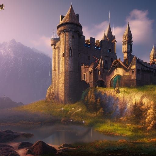 medieval castle on the mountain side