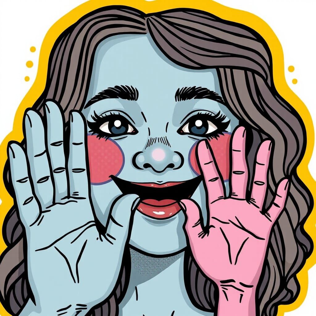 Vibrant Portrait of Joyful Woman in Whimsical Illustration S...