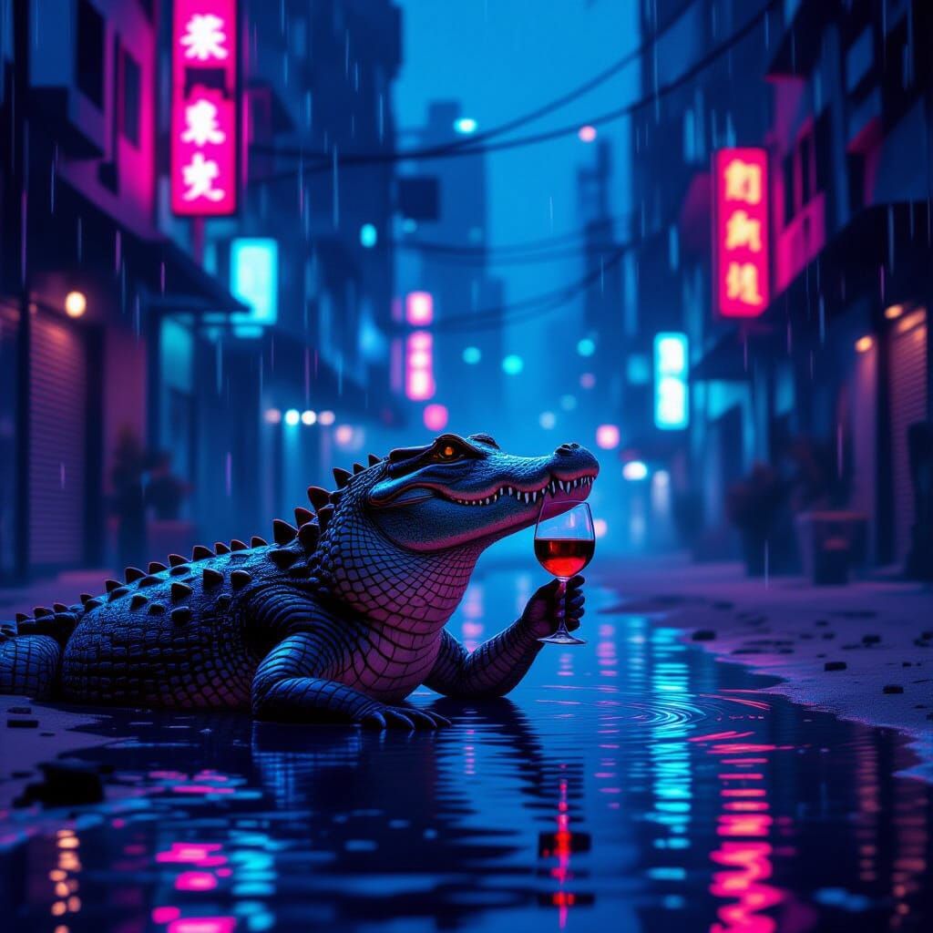 Enchanted Desert Crocodile Drinks Wine