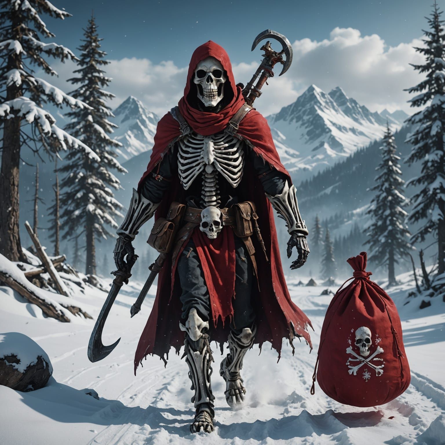 Skeleton's Snowy Journey: Detailed Matte Painting