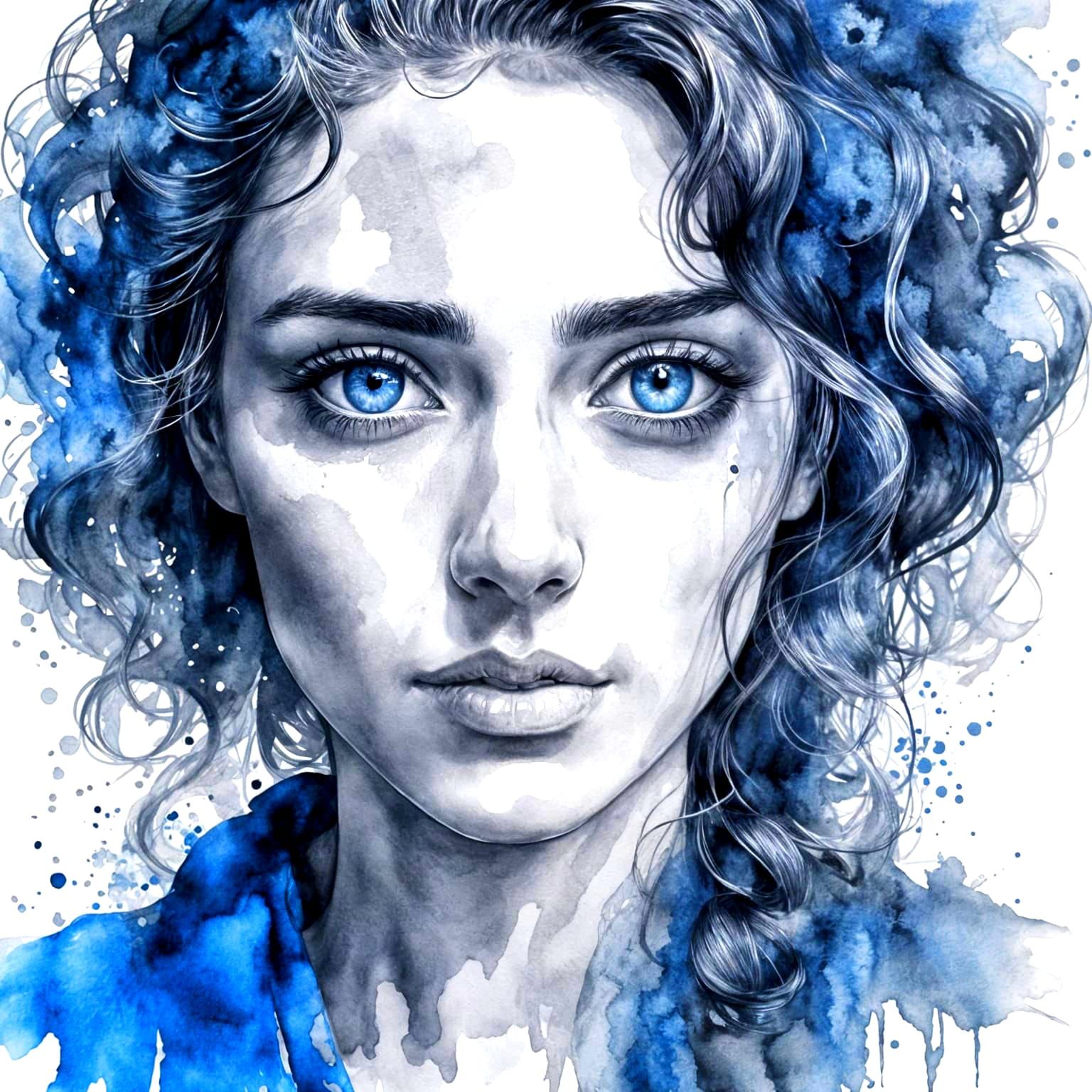 Blue watercolor portrait  by @Edith 
