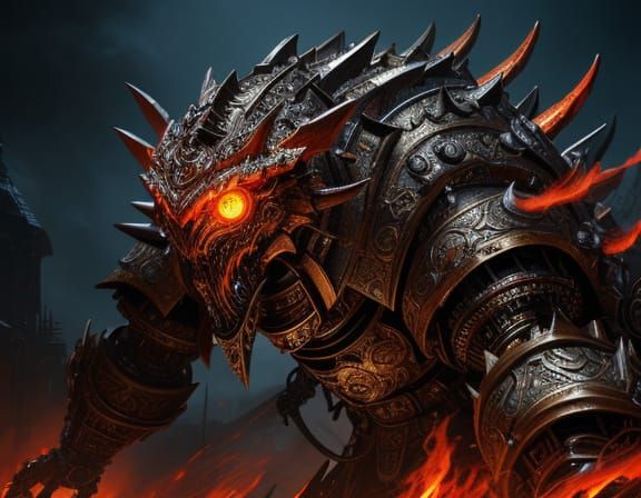 Steampunk Monster in Ornate Armor Ready for Battle