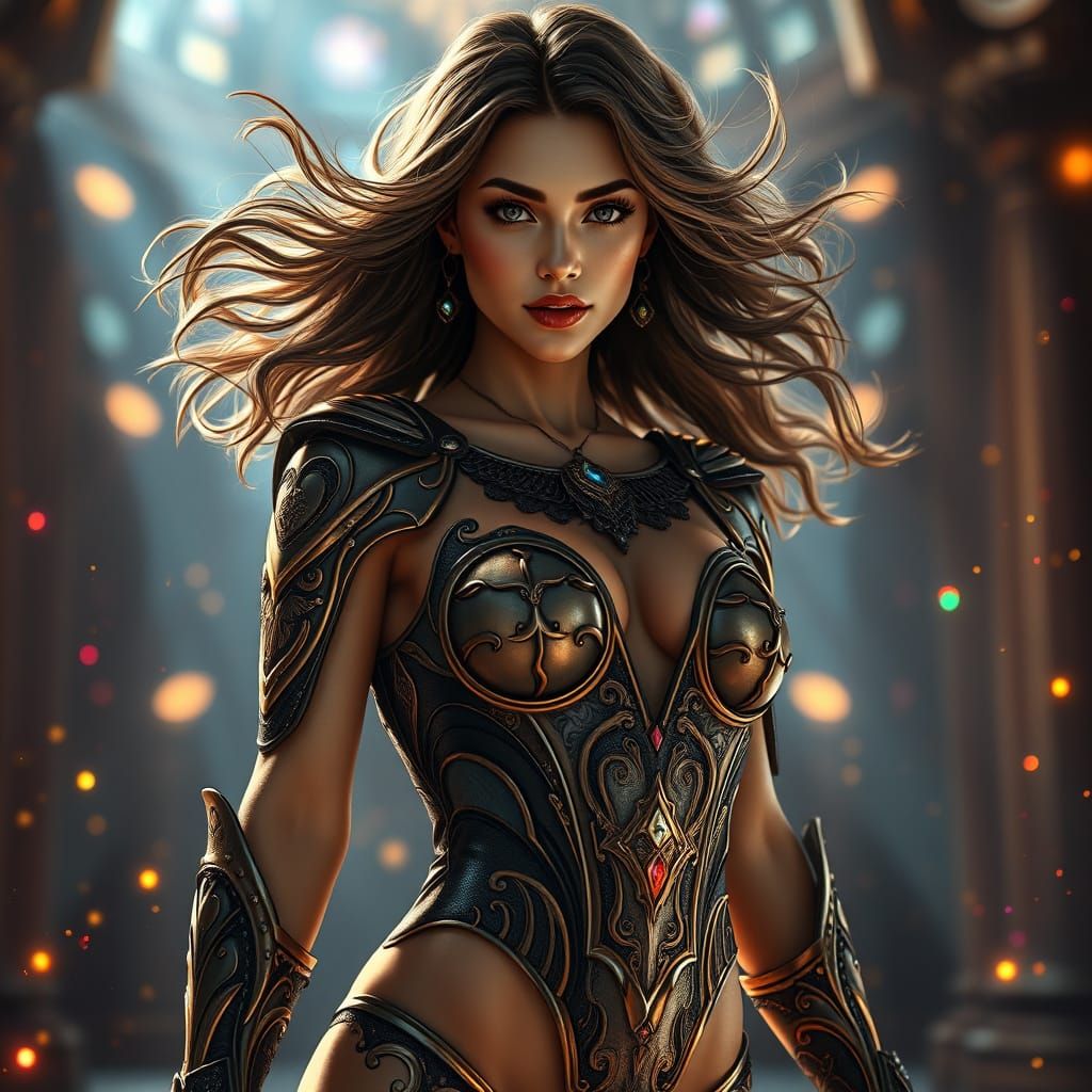 Stunning Fantasy Warrior in Ornate Armored Leotard