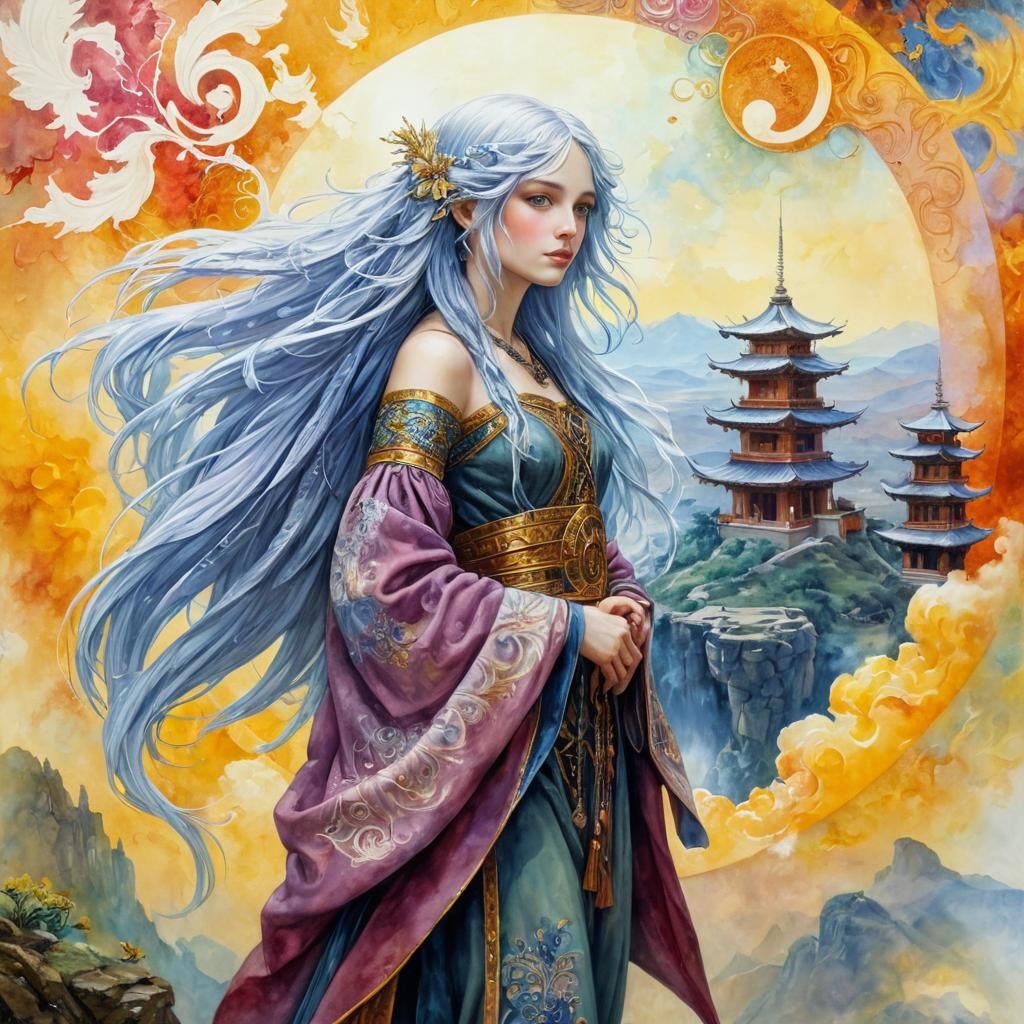 Ethereal Fairy Geisha in Futuristic Utopia, as Impasto Art