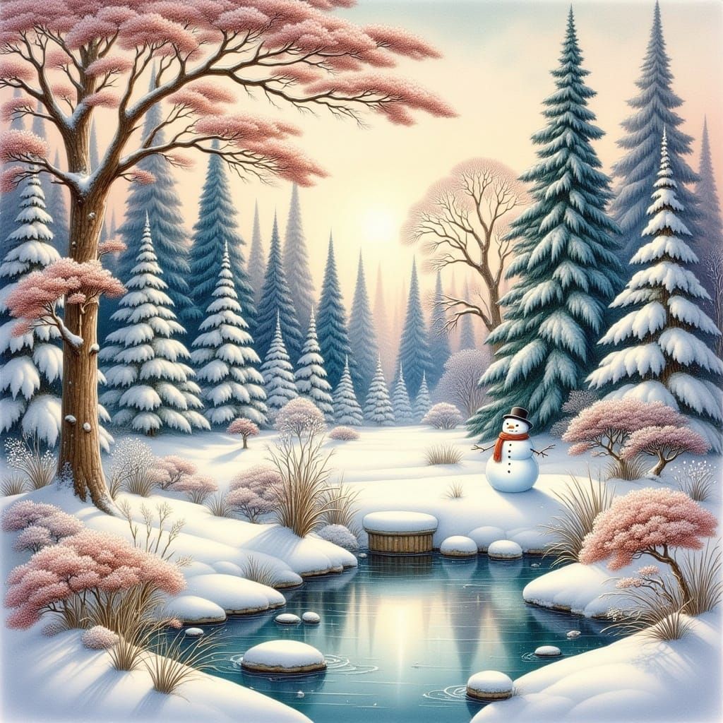 <lora:Winter Forrest:1.0>