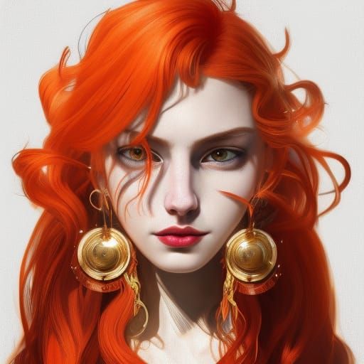 Crimson Haired Woman Portrait in Hyperdetailed Style