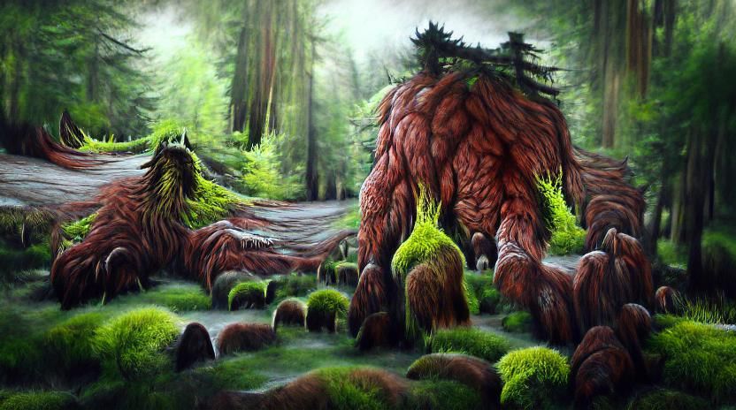 Large Moss beast redwood forest landscape realistic painting...
