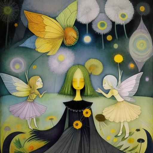 Winged  fairies  ,  in a Million Dandelion dreamscape,  maki...