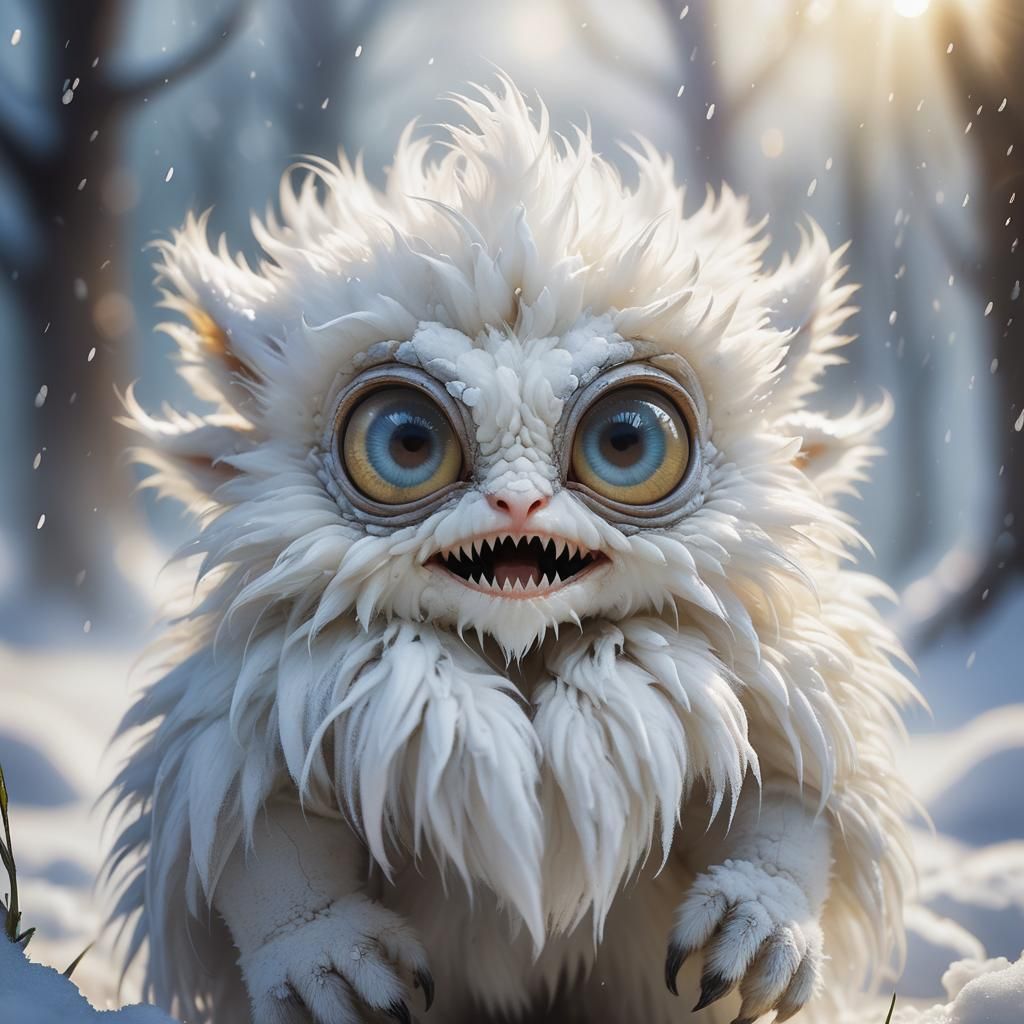 Scary, But Cute Baby Snow Creature  by @Myrkwood Art