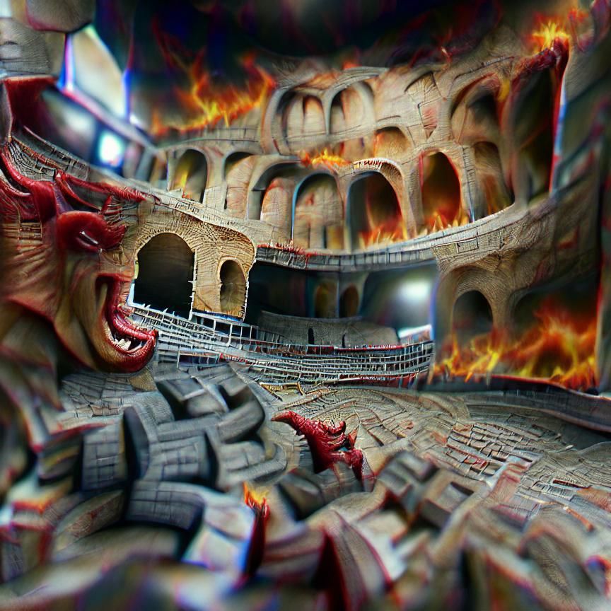 coliseum hell 8K 3D hyperrealism