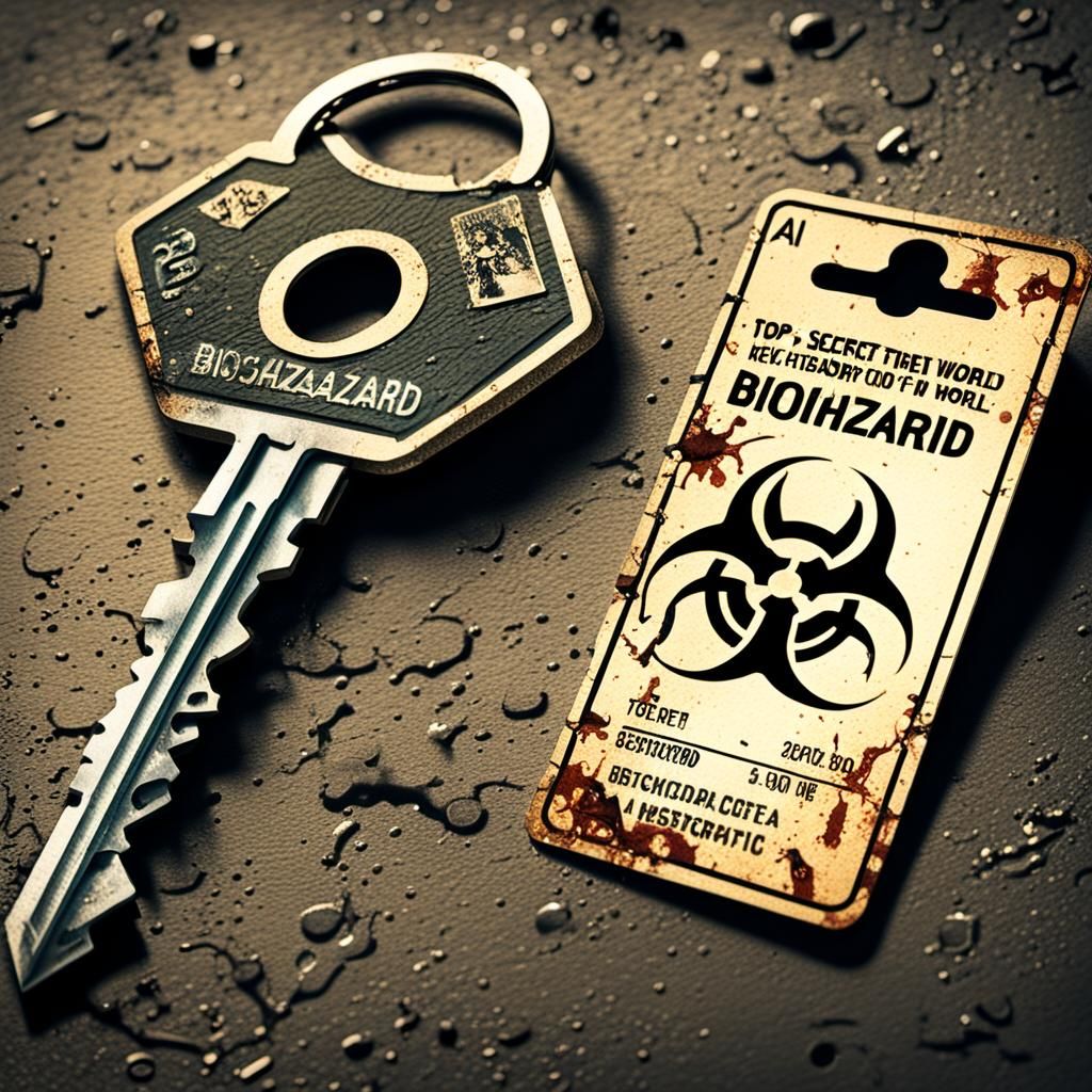 Top secret Biohazard keycard and key in a post-apocalyptic world  by @Eto Demerzel