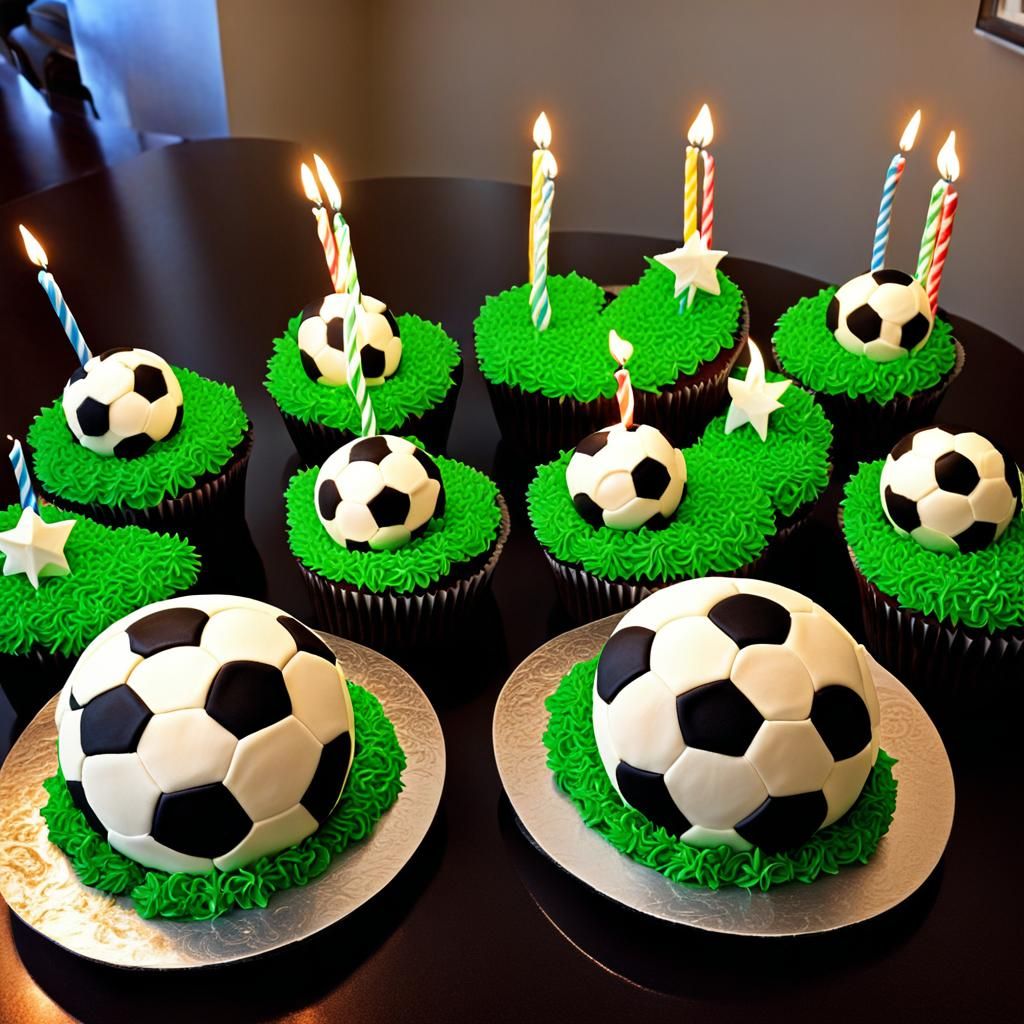 soccer ball birthday cake cupcakes, perfect fondant, dynamic...