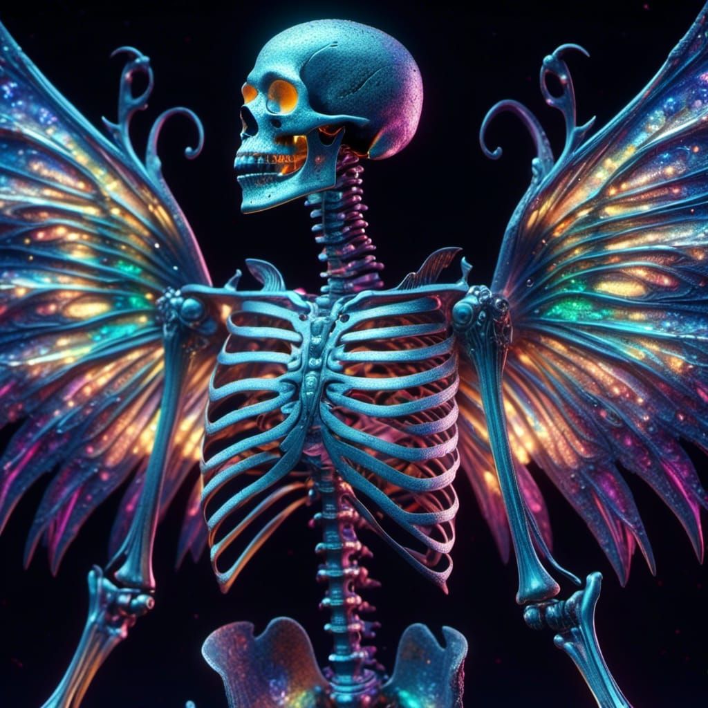 A stunningly detailed and breathtakingly beautiful masterpiece image of a Glowing Iridescent Gothic Skeleton <lora:Beautiful Bones:1.0>.