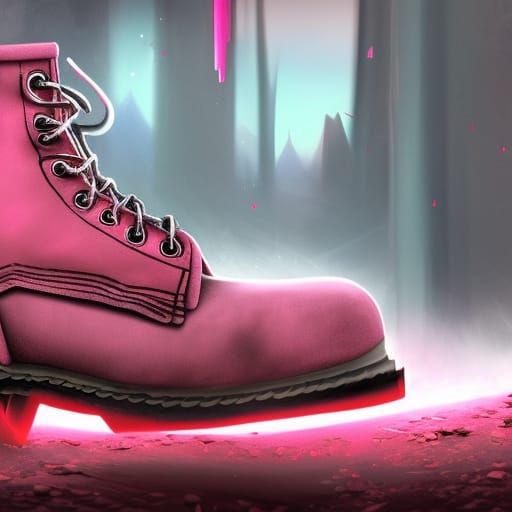 Full shot long shot wide shot tall pink steel toed work boot...