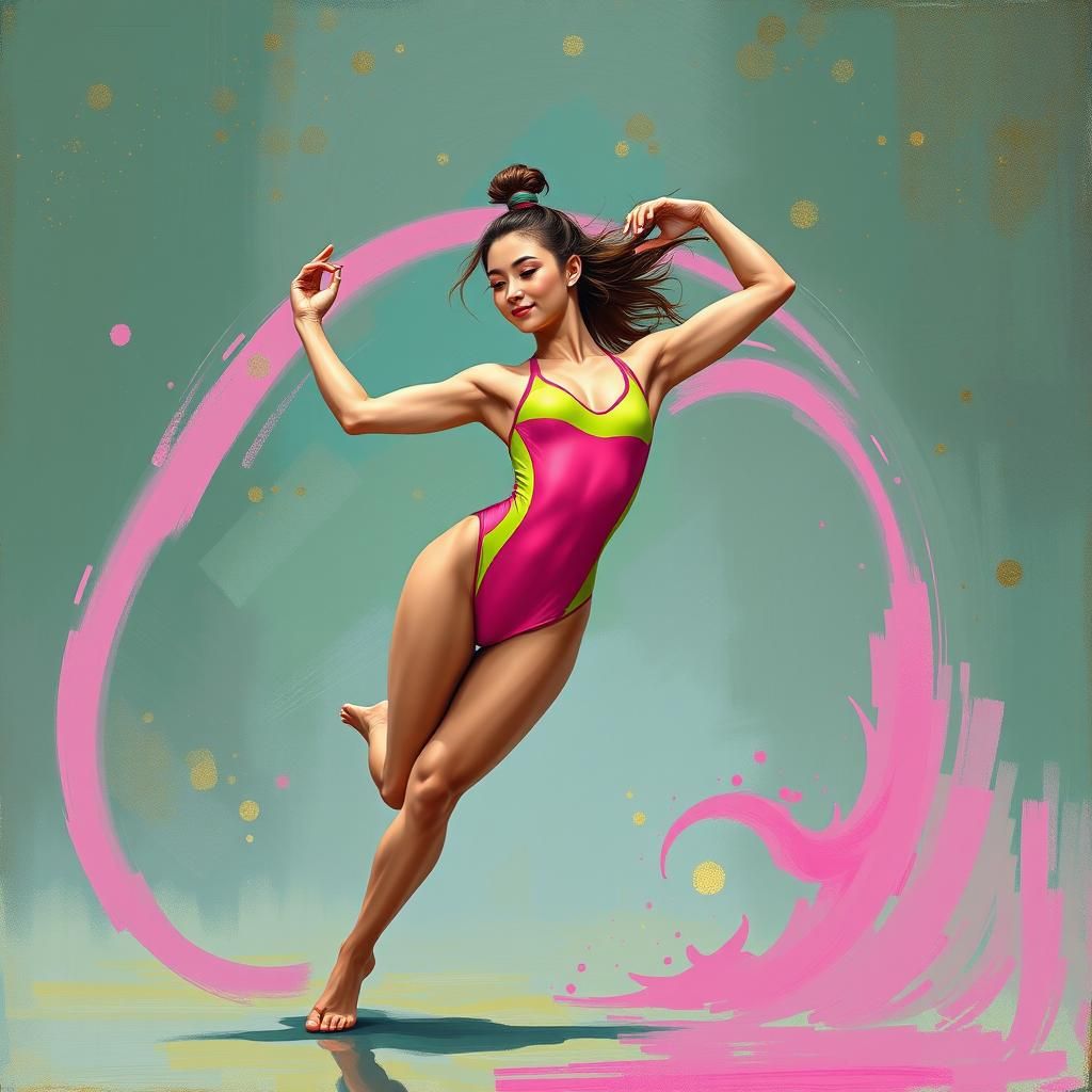 super fit bikini clad gymnast dancing