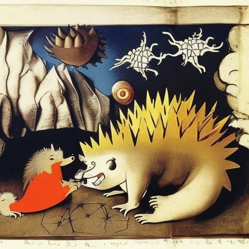 Brave firebreathing hedgehog with friends Dar Veter and Alee...
