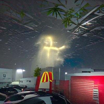 Jesus doing cocaine in a McDonald's parking lot volumetric l...