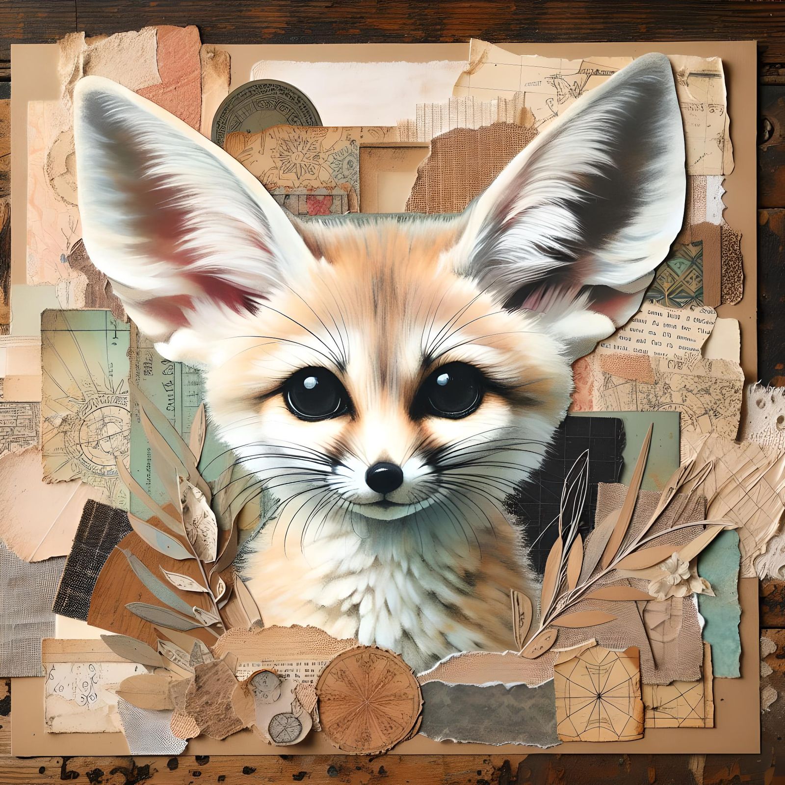 Mixed media collage of cute Fennec Fox - AI Generated Artwork ...