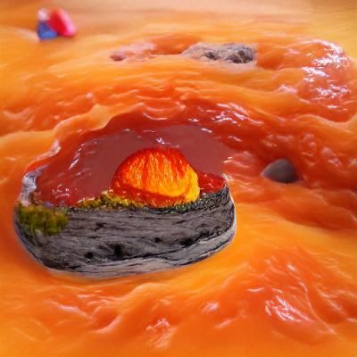 a planet made entirely of lava with a lava slide and marmala...