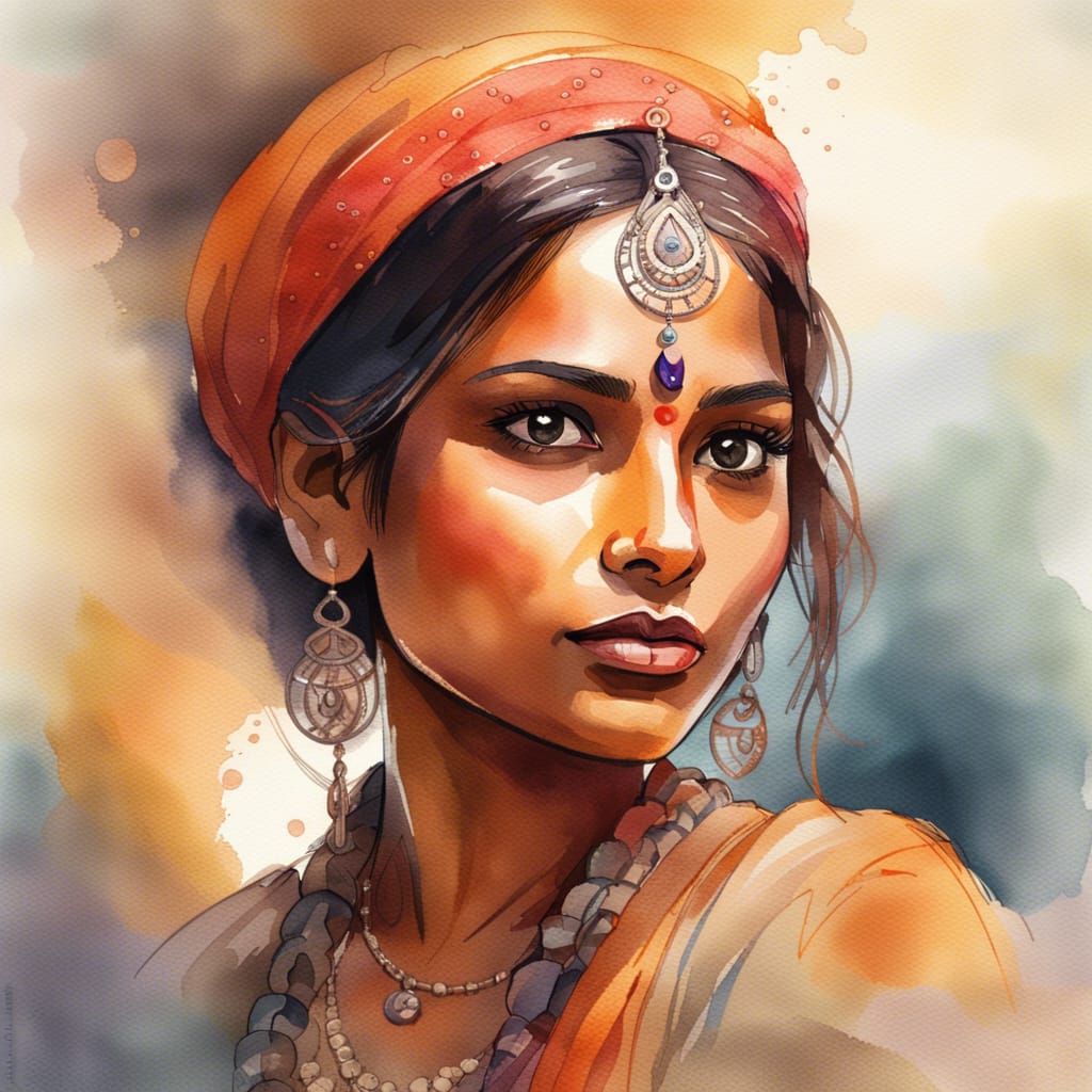 Watercolor Painting of an Indian Girl  by @Val