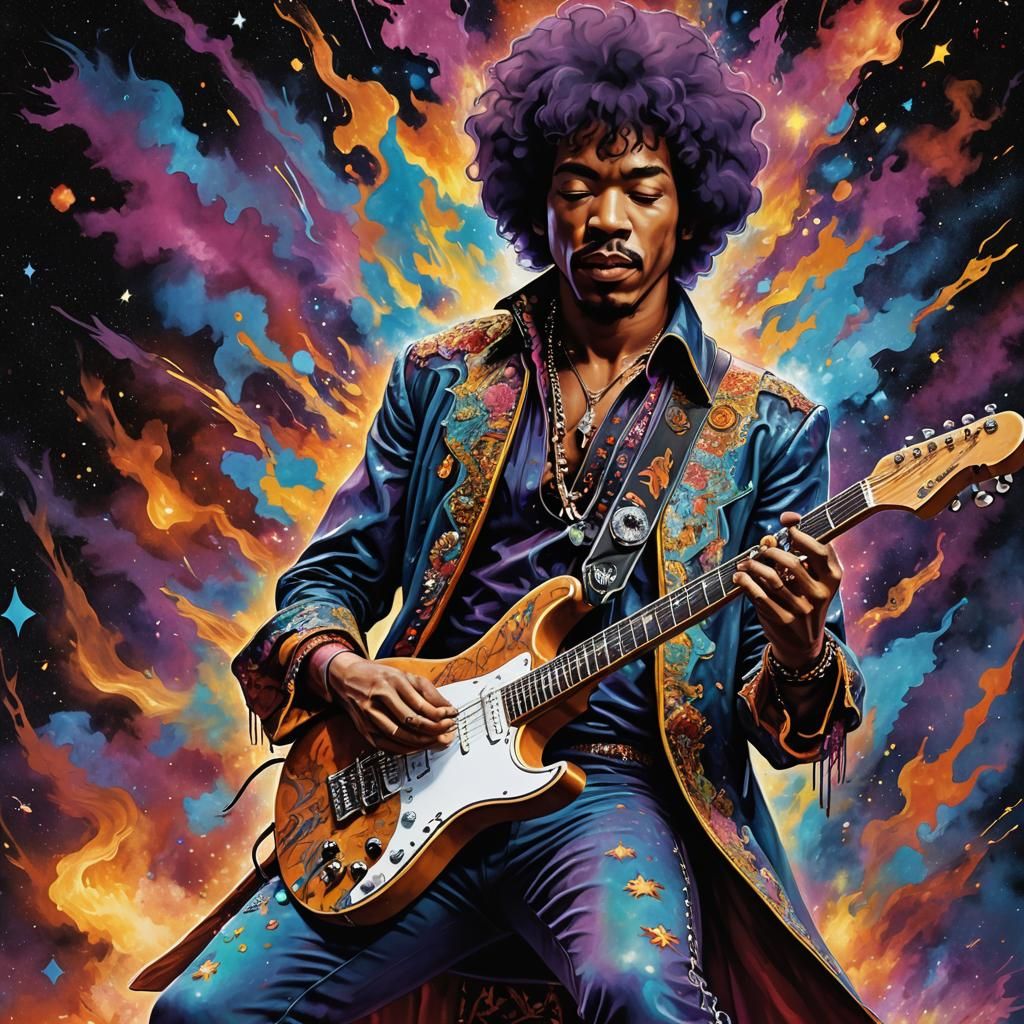 Jimmy Hendrix shredding his guitar  by @undefined