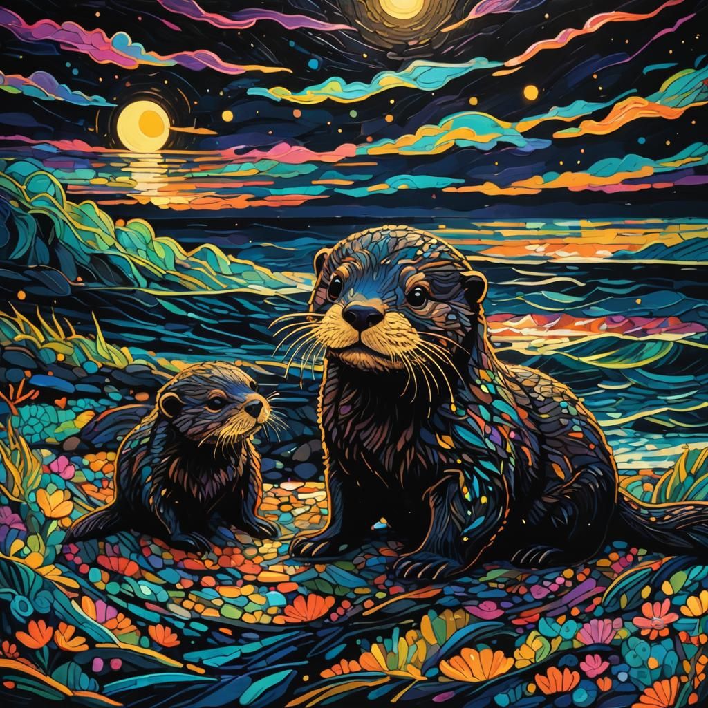 Mother and baby Otter  by @Rethy