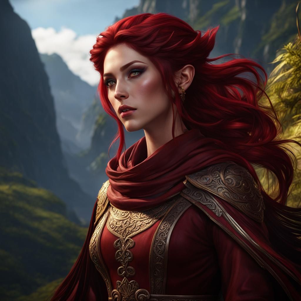 dark red hair, elf, monk - AI Generated Artwork - NightCafe Creator