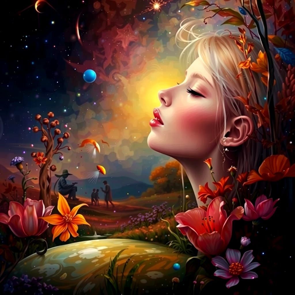 Enchanted Woman in Whimsical Landscape