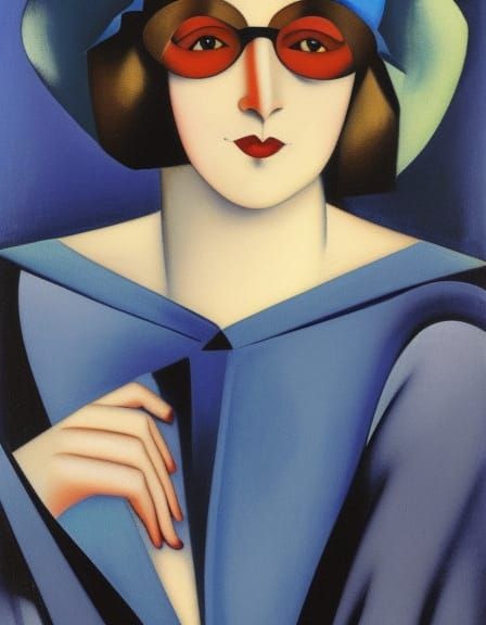 Flapper lady with glasses in blue coat, Tamara Lempicka style 1925 ...