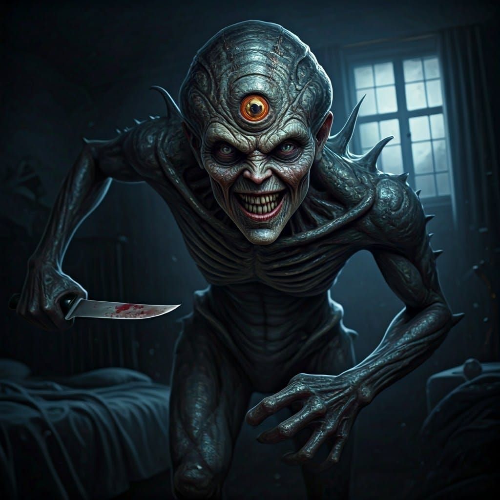 Extremely detailed skin Extremely terrifying face and absolutely creepy insanely dreadful following realistic demon monster that is an extre...