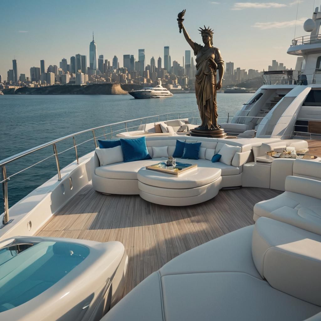 Luxury Car on Yacht Deck, Detailed Matte Painting